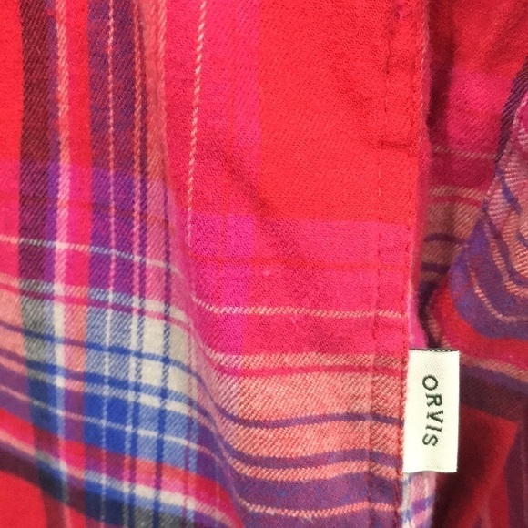Orvis Red Plaid Long Sleeve Cotton Blend Button Up Shirt size M - Picture 3 of 9